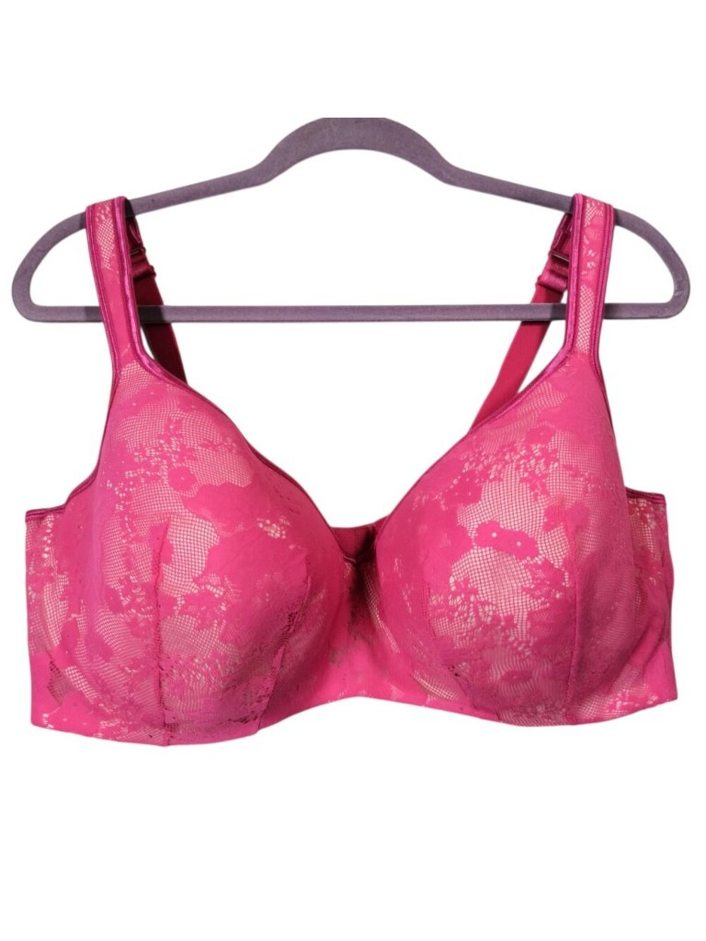 Cacique Balconette Bra 44DDD Pink Lace Underwire Molded Cups Comfort Straps